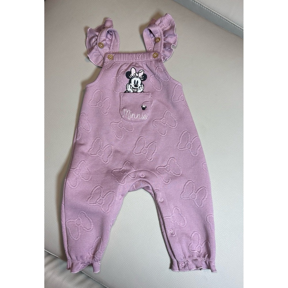 Minnie Mouse 6-9 months Baby Girl Ribbed Romper overall Jumpsuit outfit.